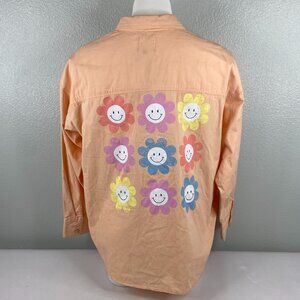 Fantastic Fawn Peach Smiling Flowers Button Front Shirt
